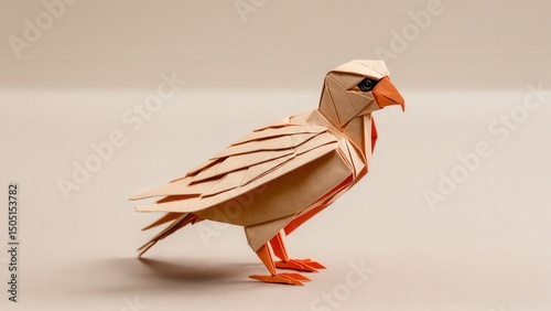  A delicately folded origami falcon chick stands out against a soft ash backdrop