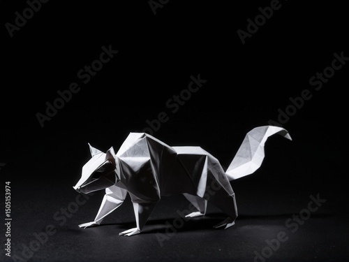  A delicate origami skunk elegantly contrasts against a dark backdrop