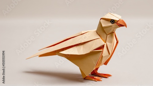  A delicately folded origami falcon chick stands out against a soft ash backdrop