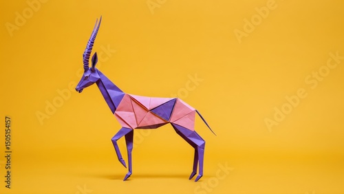  A delicate origami gazelle stands out against a vibrant savannah yellow backdrop