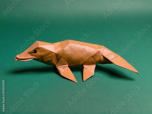  Delicate Origami Platypus Amidst a Lush Creek Green Backdrop