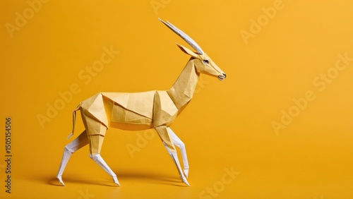  A delicate origami gazelle stands out against a vibrant savannah yellow backdrop