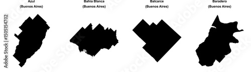 Azul, Bahia Blanca, Balcarce, Baradero outline maps