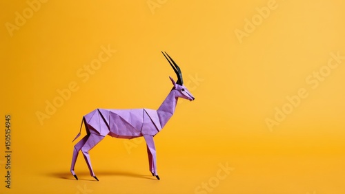  A delicate origami gazelle stands out against a vibrant savannah yellow backdrop