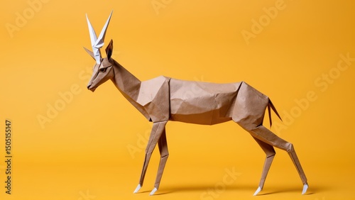  A delicate origami gazelle stands out against a vibrant savannah yellow backdrop