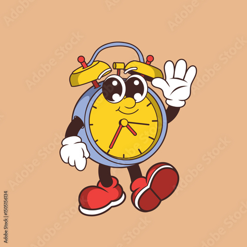 Retro character design of friendly alarm clock