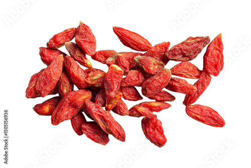 Dried goji berries isolated on transparent background.
