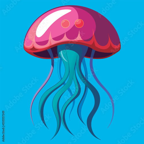 Colorful jellyfish floats in the ocean.