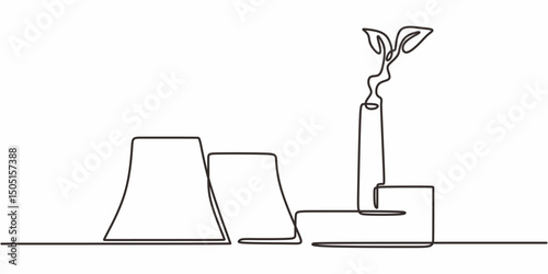 Factory plant smokestack one line. Industrial eco vector. Pollution concept. Green art.