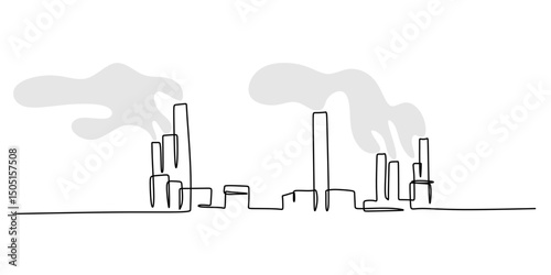Smoking factory continuous line. Industrial pollution vector. Environment concern. Eco art.