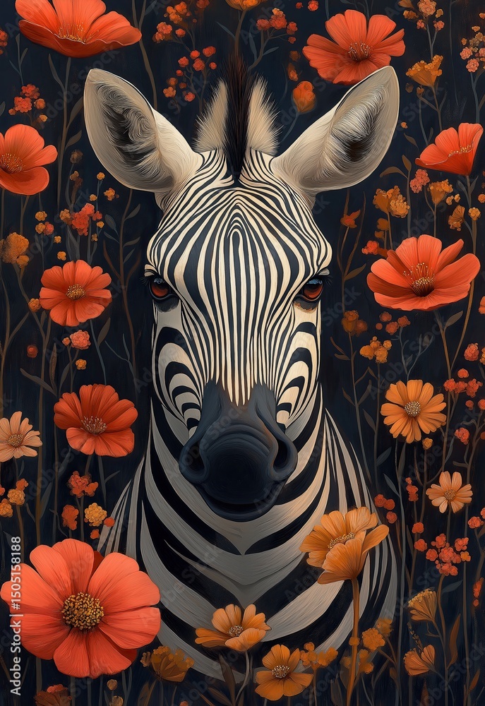 Illustration of a zebra on a floral background. Illustration of a zebra on a floral background.