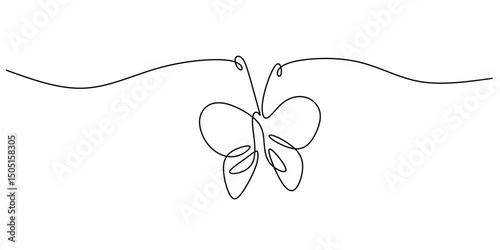 Flying butterfly illustration continuous line. Nature beauty vector. Freedom icon.