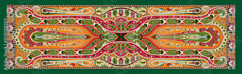 Traditional Green Kalamkari Print – Matching Dupatta Textile  Print with Ethnic Detailing