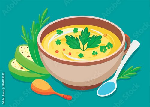 Creamy soup with garnish. ready to eat.
