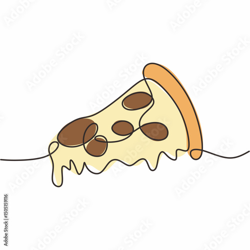 Slice of pizza single line. Fast food vector. Italian meal.