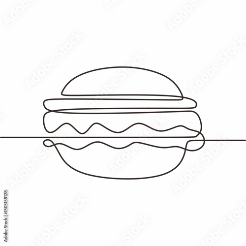 Hamburger continuous line. Food vector. Fast food. Burger concept.