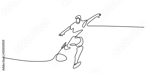 Person kicking ball one line. Outdoor sport vector. Team game illustration.