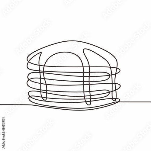 Stack of pancakes single line. Brunch food vector. Delicious meal art.