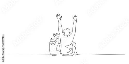 Parent with kids single line. Family portrait vector. Happy family concept.