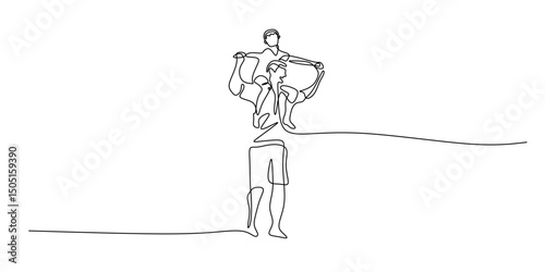 Father holding child one line. Dad and kid vector. Affection illustration.