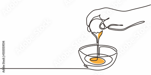 Egg in bowl continuous line. Food preparation vector. Recipe illustration.
