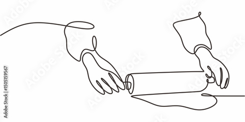 Kneading dough continuous line. Bakery vector. Cooking illustration.