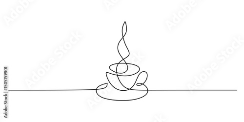 Warm Coffee Steam Continuous Line, Cozy Drink Relaxation Art