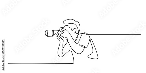 Person Photographing Camera One Line, Hobbyist Capturing Scene