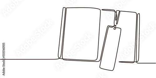 Open Book with Bookmark Continuous Line, Reading Wisdom Vector