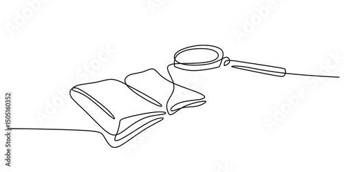 Researching Book Magnifying Glass One Line, Knowledge Page