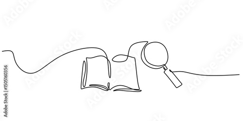 Magnifier Over Book Single Line, Study Research Concept