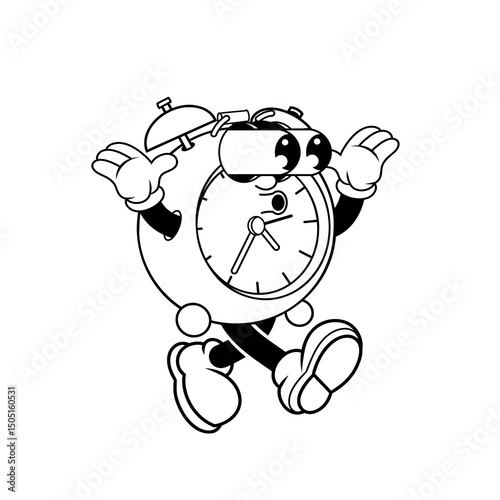 Retro character design of alarm clock shock outline