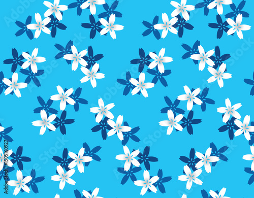 Japanese Star Flower Fall Vector Seamless Pattern