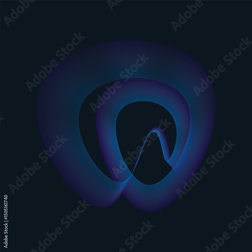 Fluid blue silhouette design creating a modern shape with graceful curves and shades of deep color