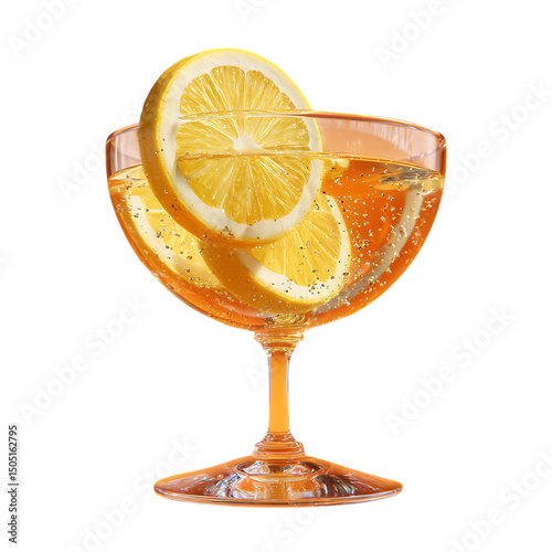 3D icon of a cocktail glass with lemon slice 
