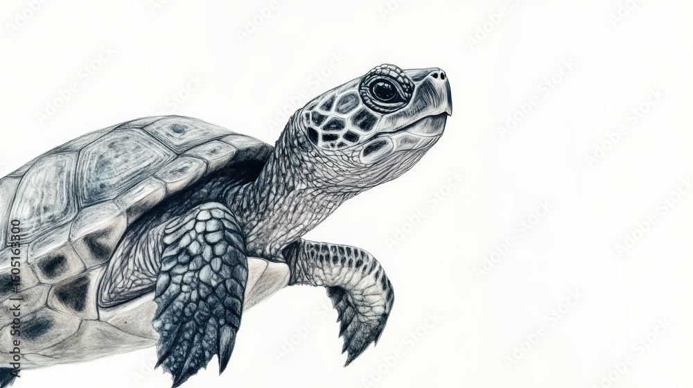 Fototapeta premium Realistic illustration of a sea turtle with intricate detail on shell and skin