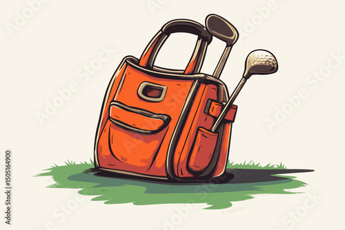 Retro-style golf equipment on green grass