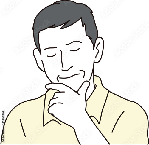 悩んでいる中年の男性のイラスト素材