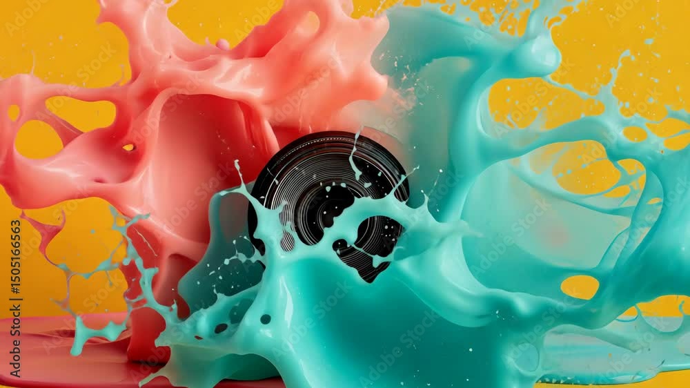 Camera is painted in two colors, pink and green, and is sitting on a yellow surface