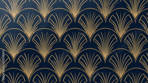 Elegant flat background in Art Deco style with clean gold fan shapes on deep navy blue