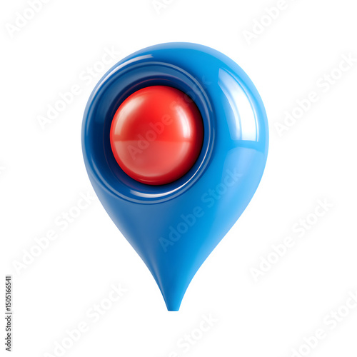 A glossy blue location pin with a red sphere inside on a black background in a studio shot view Free Download A glossy blue location pin with a red sphere inside on a black background in a studio shot view - GFXLoad
