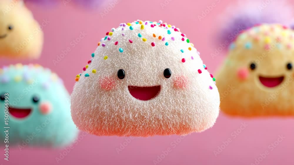 Cartoon character made of frosting and sprinkles is smiling. The image is colorful and playful, with the frosting and sprinkles adding a fun and whimsical touch Cartoon character made of frosting and sprinkles is smiling. The image is colorful and playful, with the frosting and sprinkles adding a fun and whimsical touch