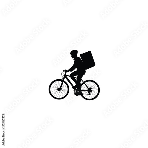 Silhouette of a bicycle delivery person on white background