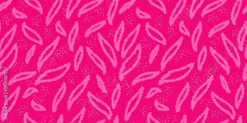 Seamless abstract pattern featuring textured organic shapes on a vivid pink background. Plain contemporary print. Vector han drawn. Designs for textiles, stationery, packaging, and modern decor
