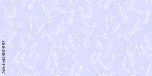 Abstract pattern with hand-drawn elongated shapes and scattered dots. Paste purple violet background print. Design for textiles, digital art, and modern design projects.