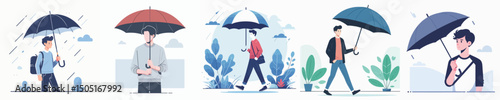 vector of a young man holding an umbrella