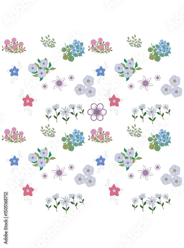 This stunning image showcases an intricate, abstract Indian floral design. Delicate, swirling patterns and vibrant, jewel-toned flowers dance across the canvas, set against a crisp, white background