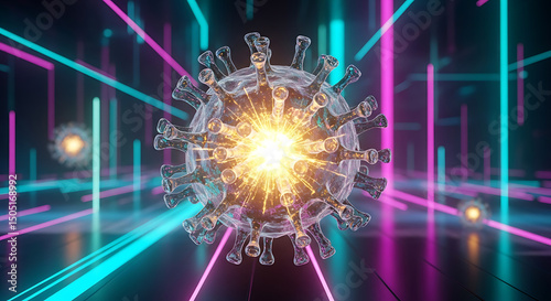 Futuristic Viral Threat: Digital Coronavirus Illustration