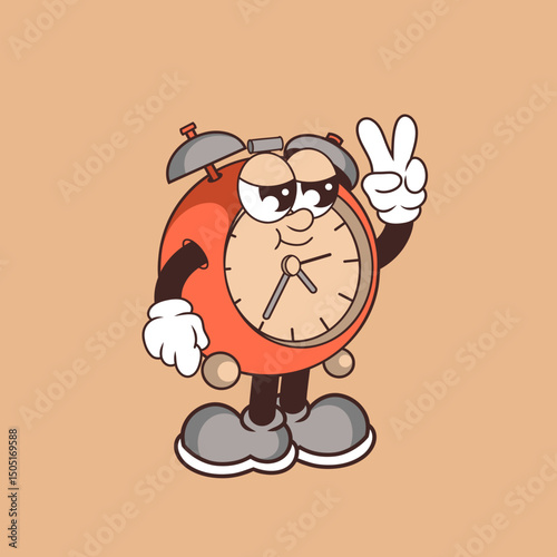 Retro character design of cool alarm clock