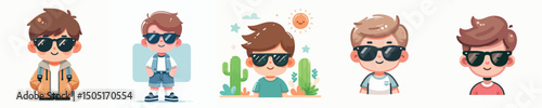 vector of a little boy wearing sunglasses